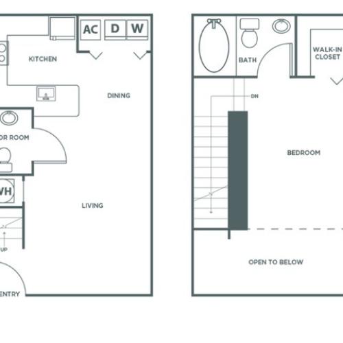One Bedroom One and a Half Bath (839 SF)