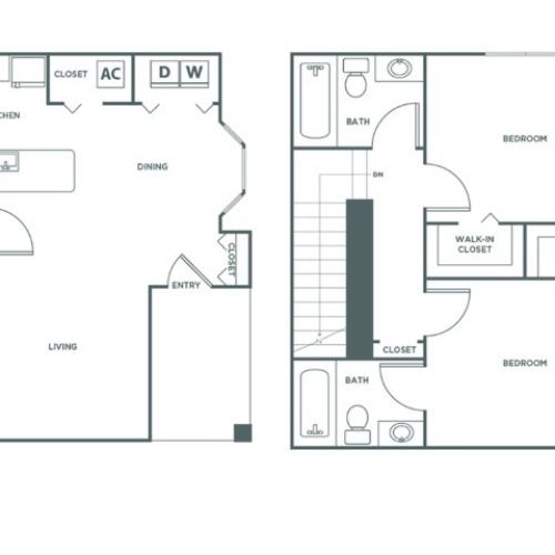 Two Bedroom Two and a Half Bath (1096 SF)