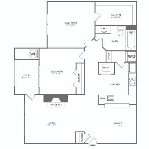 B2 | 2 bed 1 bath | 967 sq ft