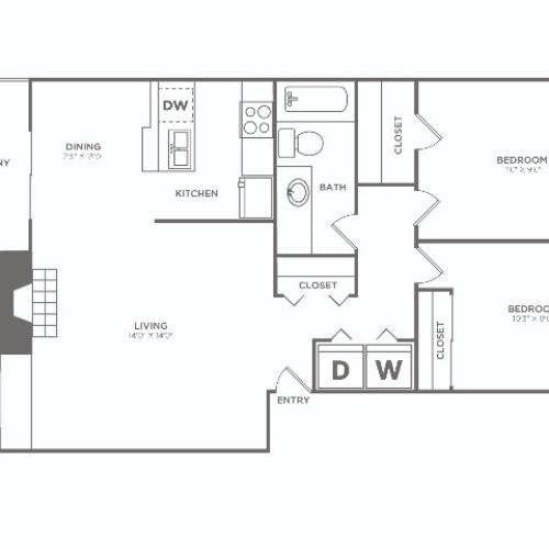 Two Bedroom / One Bath | 2 bed 1 bath | 878 sq ft