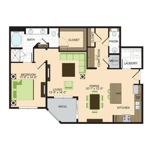 A5 | 1 bed 1 bath | 1107 sq ft