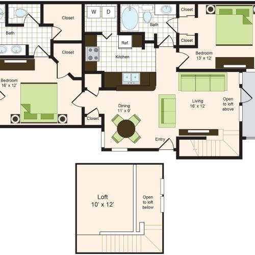 F | 2x2 | 1390 sq ft