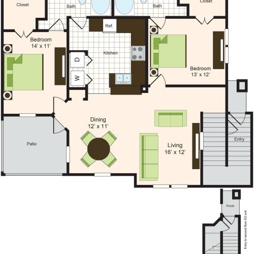 D2 | 2x2 | 1190 sq ft