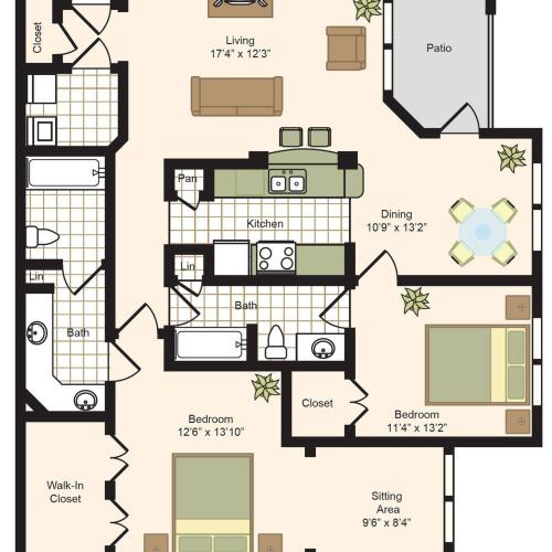 F | 2x2 | 1220 sq ft