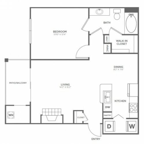 One Bedroom One Bath (782 SF)