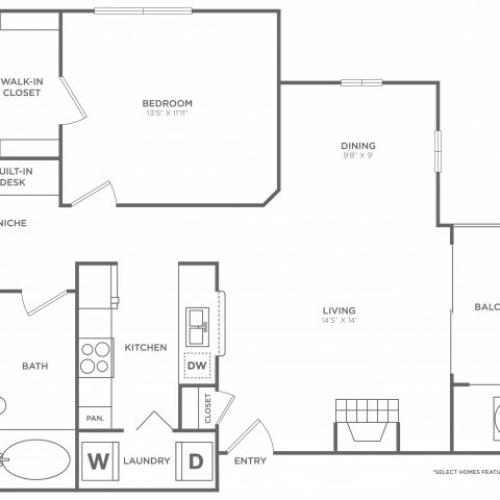 A2 Classic | 1 bed 1 bath | from 850 square feet