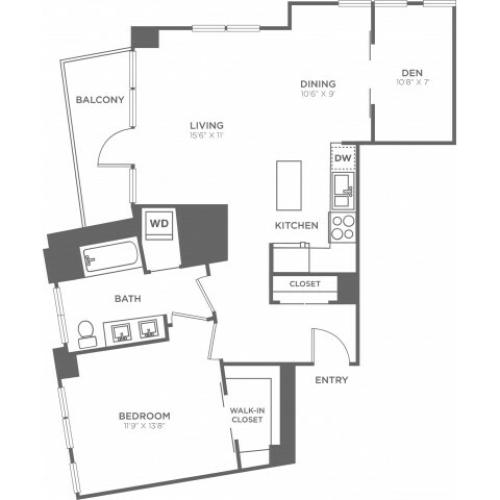 1 bed 1 bath | 930 SF