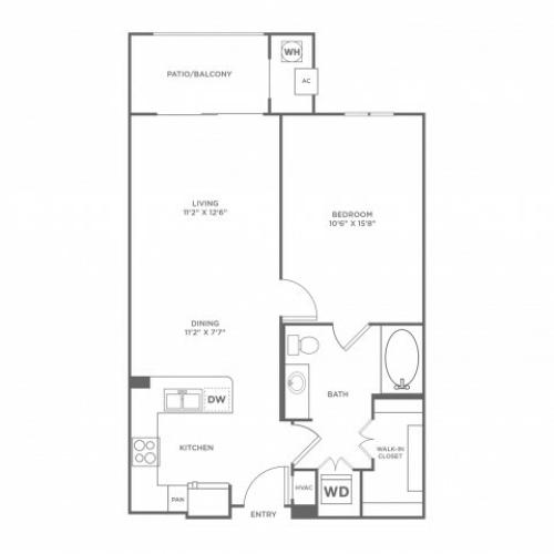 1 bed 1 bath | 696 SF
