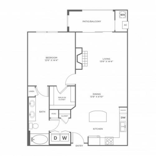 1 bed 1 bath | 834 SF