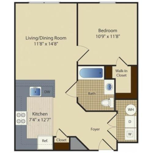 One Bedroom One Bath (630 SF)