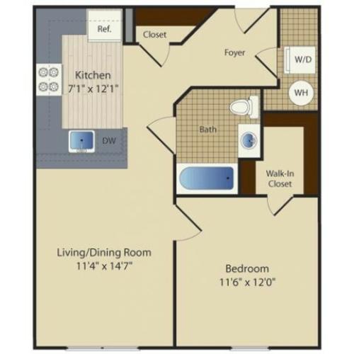 One Bedroom One Bath (628 SF)