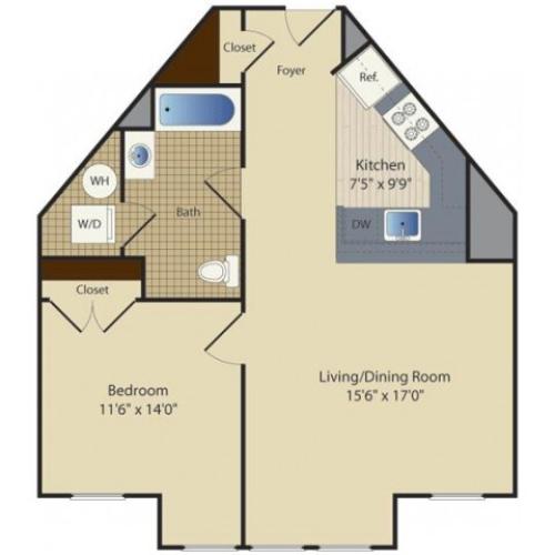 One Bedroom One Bath (576 SF) 1 Bed Apartment Aventine Fort Totten