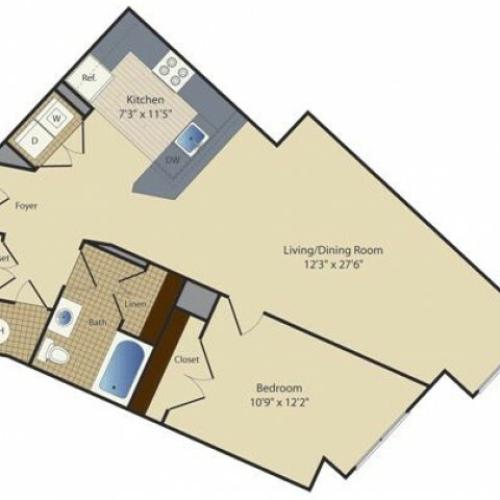 One Bedroom One Bath (908 SF)