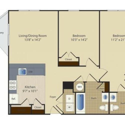 Two Bedroom Two Bath (990 SF)