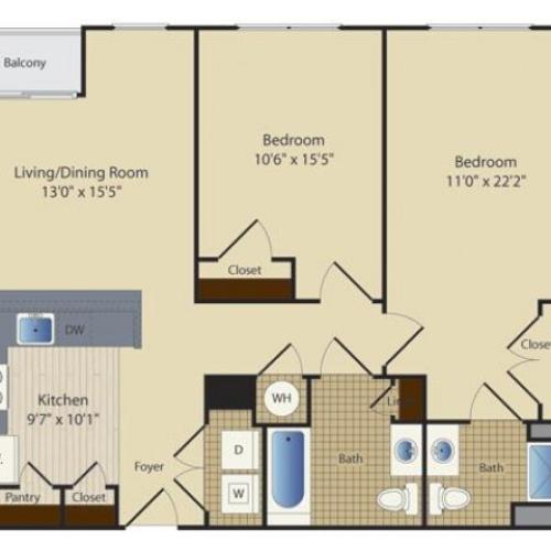 One Bedroom One Bath (576 SF) 1 Bed Apartment Aventine Fort Totten