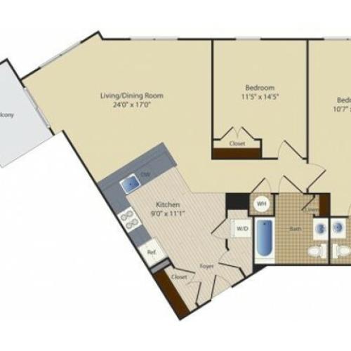 Two Bedroom Two Bath (1109 SF)