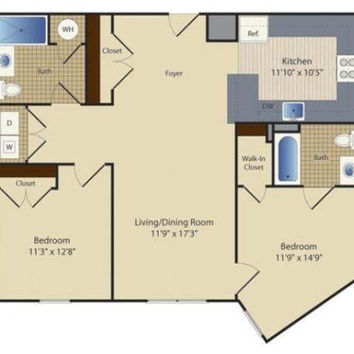 One Bedroom One Bath (634 SF) 1 Bed Apartment Aventine Fort Totten