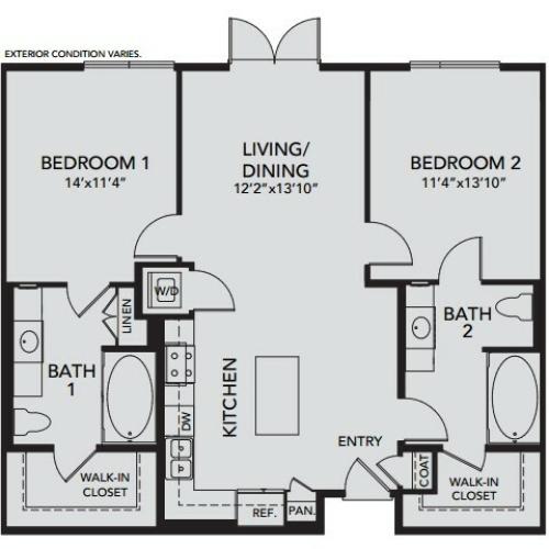 Plan B2 | 2 bed 2 bath | from 1104 square feet