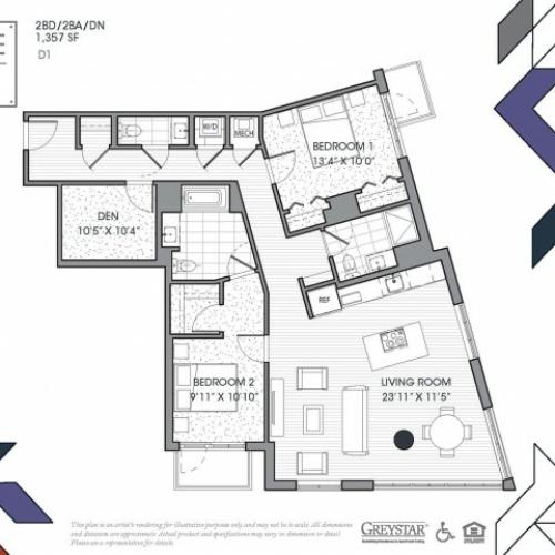 D1 | 2 bed 2 bath | from 1357 square feet