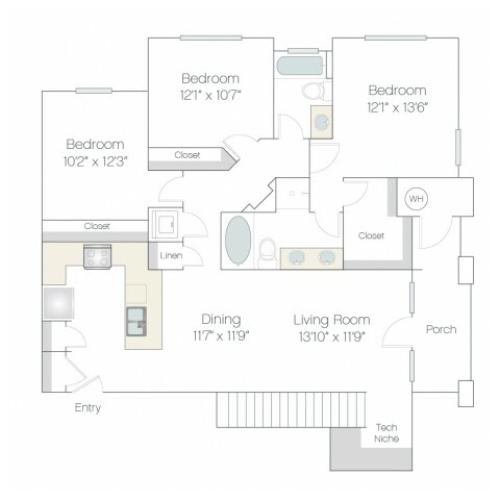 C1 | 3 bed 2 bath | from 1344 square feet
