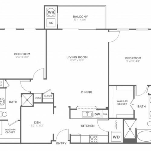 2 Bedroom 2 Bath (1,255 SF)