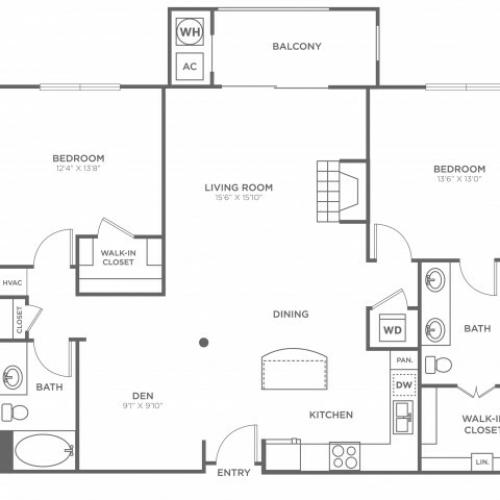 2 Bedroom 2 Bath (1,280 SF)