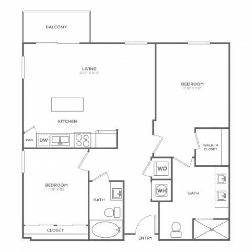 Two Bedroom Two Bath (1119 SF)