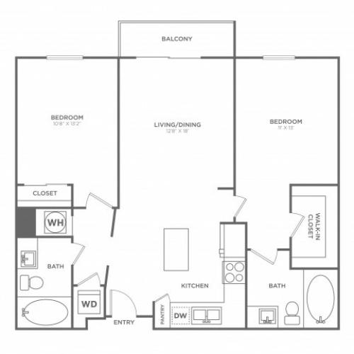 Two Bedroom Two Bath (1069 SF)