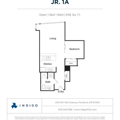 JR1 A | 1 bed 1 bath | from 646 square feet