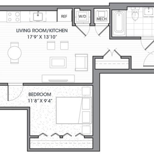 1 bed 1 bath | 608 SF