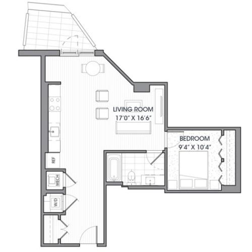 1 bed 1 bath | 695 SF