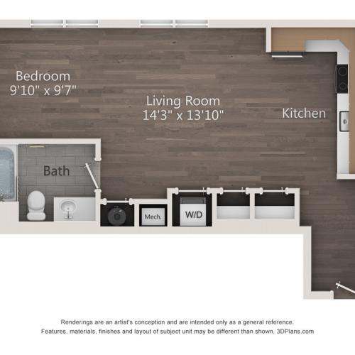 Studio (621 SF)