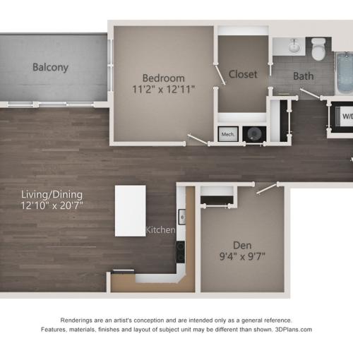 One Bedroom One Bathroom (1019 SF)