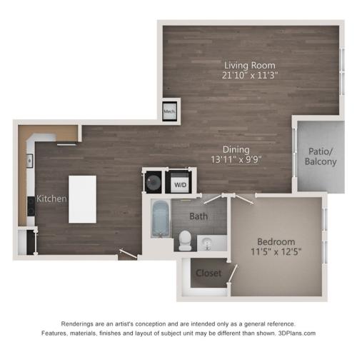 One Bedroom One Bathroom (972 SF)