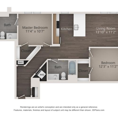 Two Bedroom Two Bathroom (1022 SF)