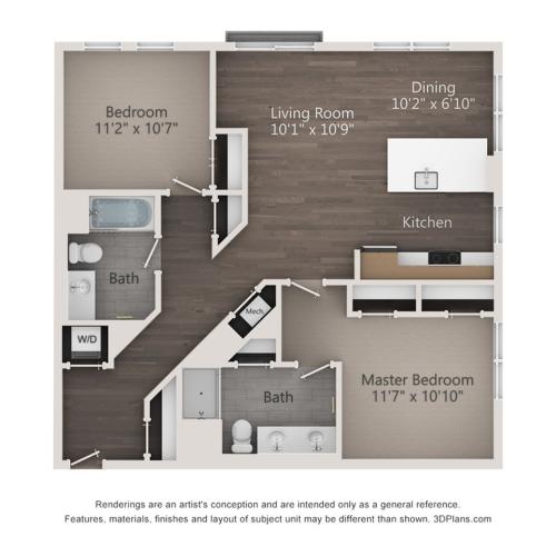Two Bedroom Two Bathroom (1062 SF)