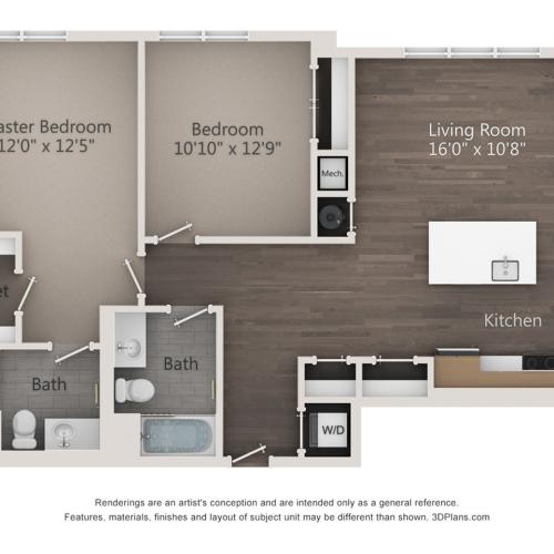 Two Bedroom Two Bathroom (1096 SF)
