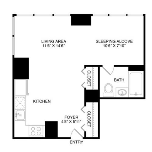 Studio One Bath (446 SF)