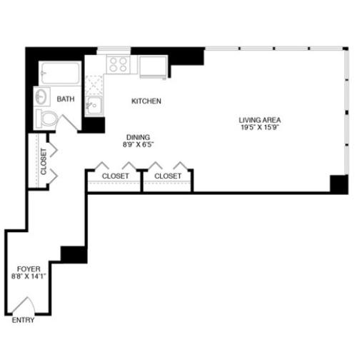 Studio One Bath (704 SF)
