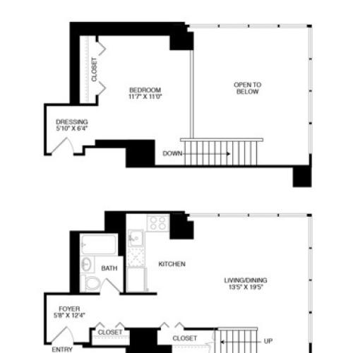 Studio One Bath (807 SF)