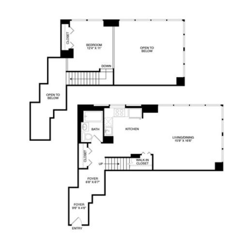 Studio Two Bath (924 SF)