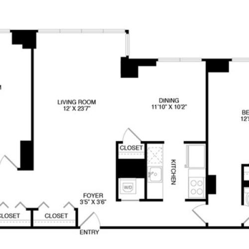 Two Bedroom Two Bath (1229 SF)