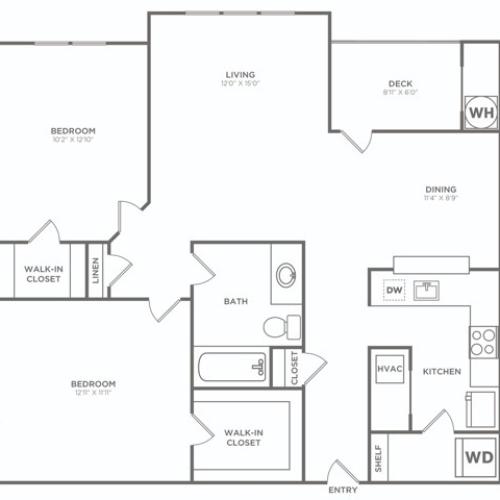 Two Bedroom One Bath (942 SF)