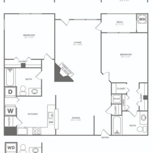 Two Bedroom Two Bath (1167 SF) 2 Bed Apartment Avana Red Run