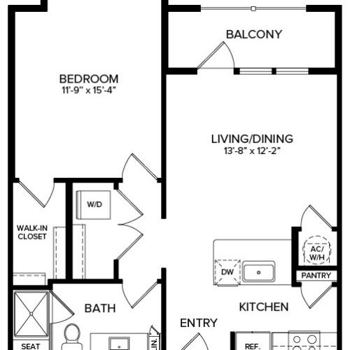 1 Bedroom A2 2D Floor Plan Image