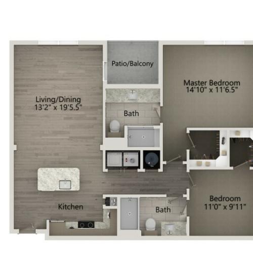 B1A | 2 bed 2 bath | from 1061 square feet