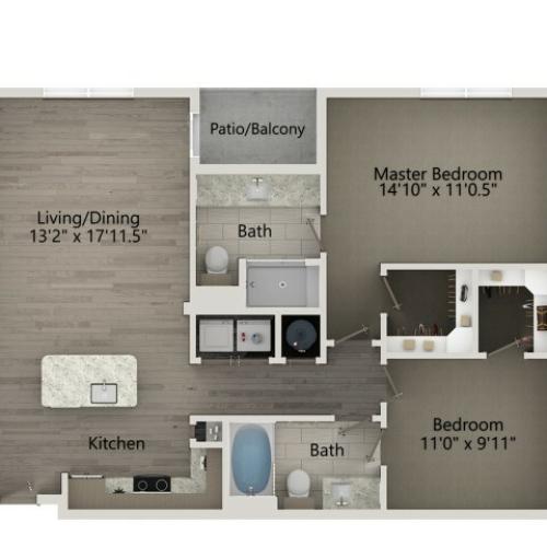B1B | 2 bed 2 bath | from 1016 square feet