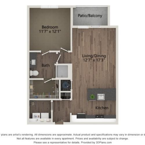 A2 | 1 bed 1 bath | 753 Sq Ft