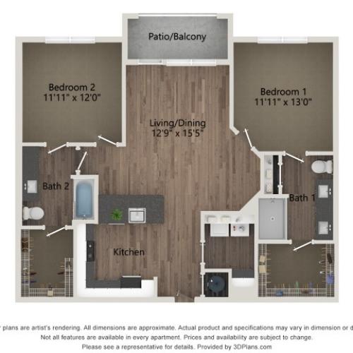 B3 | 2 bed 2 bath | 1144 sq ft