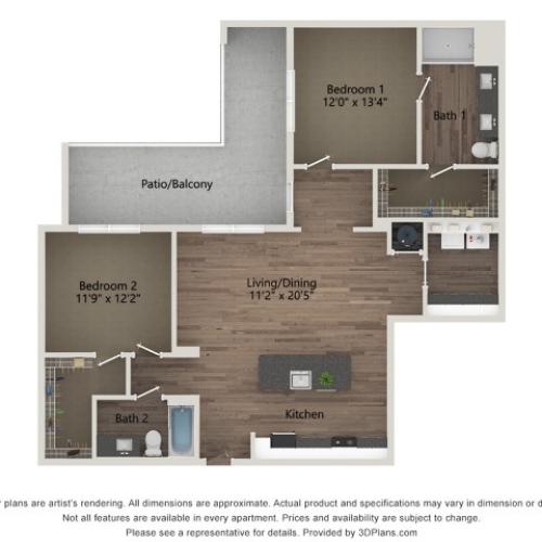 B4A | 2 bed 2 bath | 1248 sq ft